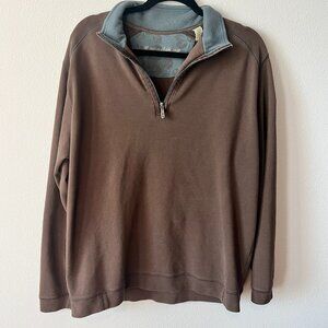 Tommy Bahama Quarter Zip Sweater Blue Collar Detail 100% Pima Cotton Size Large
